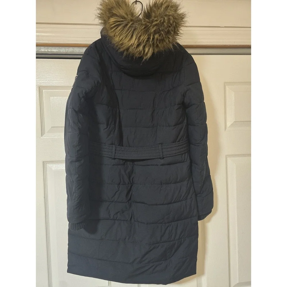 Abercrombie & Fitch Long Down Parka Puffer Coat Hood Fur coat W/belt Small Black